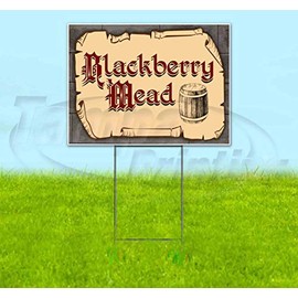Medieval FAIR BlackBerry Mead RED Scroll (18" x 24") Yard Sign, Quantity Discounts, Multi-Packs, Includes Metal Step Stake, Bandit, New, Advertising, USA