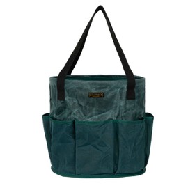 Heavy Duty Waxed Canvas Gardening Tote Bag - 14-Inch Water-Resistant Tool Organizer with 8 Pockets | Multi-Compartment Storage Solution for Pruning Shears, Gloves, and Small Tools (DarkGreen)