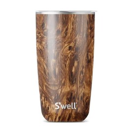 S'well Stainless Steel Tumbler with Slide-Open Lid, 18oz, Teakwood, Triple Layered Vacuum Insulated Containers Keeps Drinks Cold for 12 Hours and Hot for 4, BPA Free