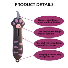 Cat Claw Box Cutter, Cute Cat Paw Box Knife, Retractable Portable Kawaii Cats Paw Knife for Carton Sealing Tape, Home Letter Openers, Gift Open, Box Paper Opener Gadgets for Cats Lovers
