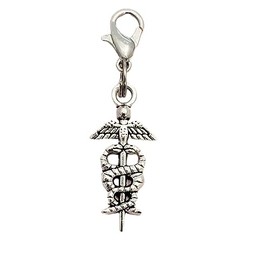 Caduceus Keyring or Zipper Pull, Healthcare Worker Caduceus Keychain, Caduceus Medical Symbol Keyring Personalize (3. Caduceus Zipper Pull)