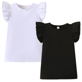 Ippopozzahah Toddler Kid Baby Girl T Shirt Blouse Ruffle Top Cotton Casual Tees Clothes 2-Pack 2-6T