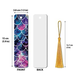 WIRESTER Set of 3 Metal Bookmarks with Light Gold Tassel for Students, Reader, Teachers, Book Lovers - Mermaid Scales Blue Wave, Mosaic Mermaid Scale, Pink Mermaid Scales