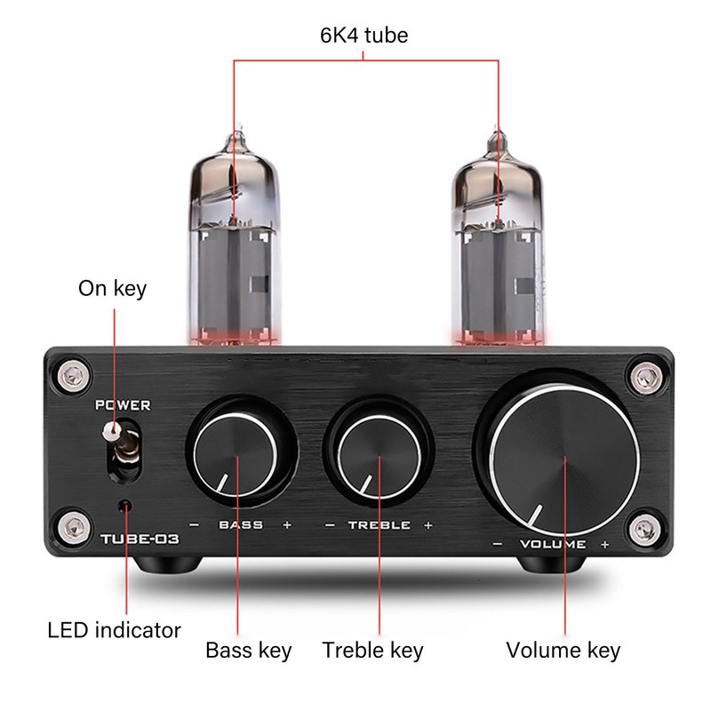 TUBE 03 Audio Amplifier Black with 6K4 Electronic Bile Duct