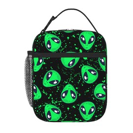 Green Alien Fun Insulated Lunch Bag Reusable Cooler Lunch Box Portable Leakproof Thermal Container Tote Bags for Girls Boys School Travel