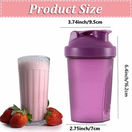 zukent Protein Shaker Bottle with Stainless Steel Mixing Ball, Shaker for Protein Shakes, Protein & Supplement Shaker Bottle, BPA Free, DEHP-Free, Leakproof, for Fitness Sports Gym - 400ml (Purple)
