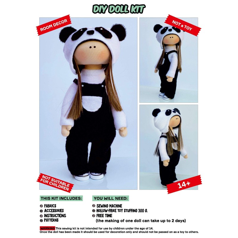 Doll sewing kit DIY Make your own textile rag doll