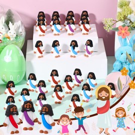 Bememo 50 Pcs Mini Black Jesus Toys Black Jesus Figurine Religious Gifts Little Figures to Hide and Seek Sunday School Religious Easter Party Favors(Red, Purple, Blue)