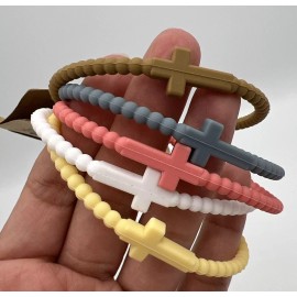 In God We Must In God We Must Cross Bracelet Religious Silicone 5 Pack Stretchy Small Bracelet