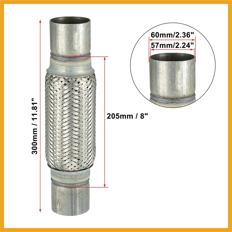 Partuto 2.36"x8"x11.81" Car Exhaust Flex Pipe with Welding Extension Pipe