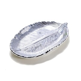 mollensiuer 1 Piece Ceramic Leaf-shaped Jewelry Display Tray Small Objects Storage Tray for Dresser Christmas Birthday Wedding Gifts (Silver)