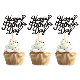 Keaziu Paquete de 24 adornos para magdalenas del día del padre, decoración de tartas, suministros de fiesta para el día del padre, decoración de cupcakes, color negro, 1 unidad