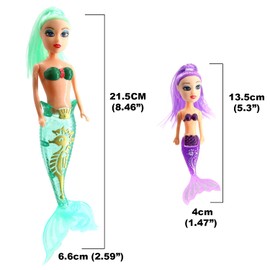 7 Piece Bath Time 3 Mermaid Princess Dolls with Bright Long Hair and Accessories, Boys and Girls Ocean Theme Waterproof Toys, Ideal for Bath, Pool, Water, Beach Pretend Fun Play (1 Set, 3 Mermaids)