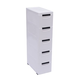 SHOUMANUAL Narrow Dresser, 33" Tall Vertical Plastic Drawers Dresser, Chest of 5 Drawers Storage Tower, Clothing Organizer with Wheels for Closet Bedside Furniture Playroom, White