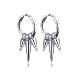 Mgutillart Punk Rock Stainless Steel Spike Circle Huggie Hinged Hoop Earrings(Steel3)