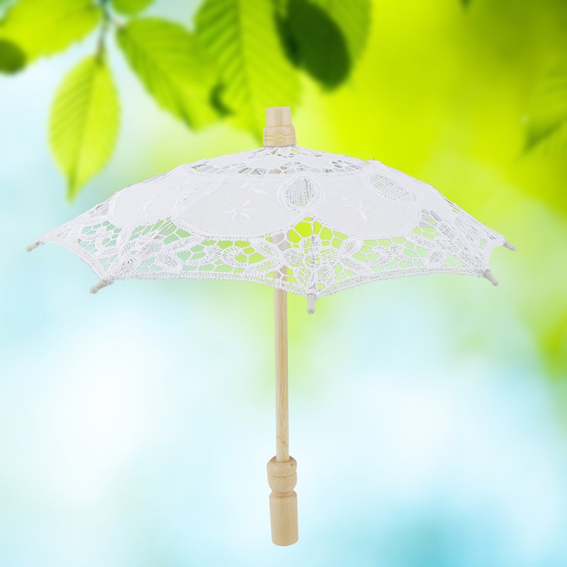 Bridal Umbrella Lace Cotton Embroidery Handmade Parasol Umbrella Wedding Supply(White