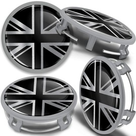 75mm Wheel Center Alloy Hub Caps Nut Cover Compatible with Mercedes B66470207 / B66470200 Hubcaps Black Silver UK Flag CMS 1