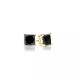 Paris Jewelry 14k Yellow Gold Plated Over Sterling Silver 2 Carat Created Black CZ Earrings