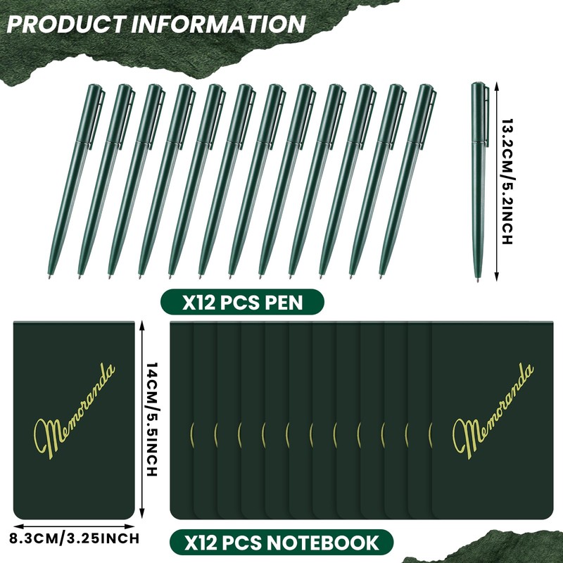 Faccito 24 Pcs Memoranda Notebook and Pen Set Green Military