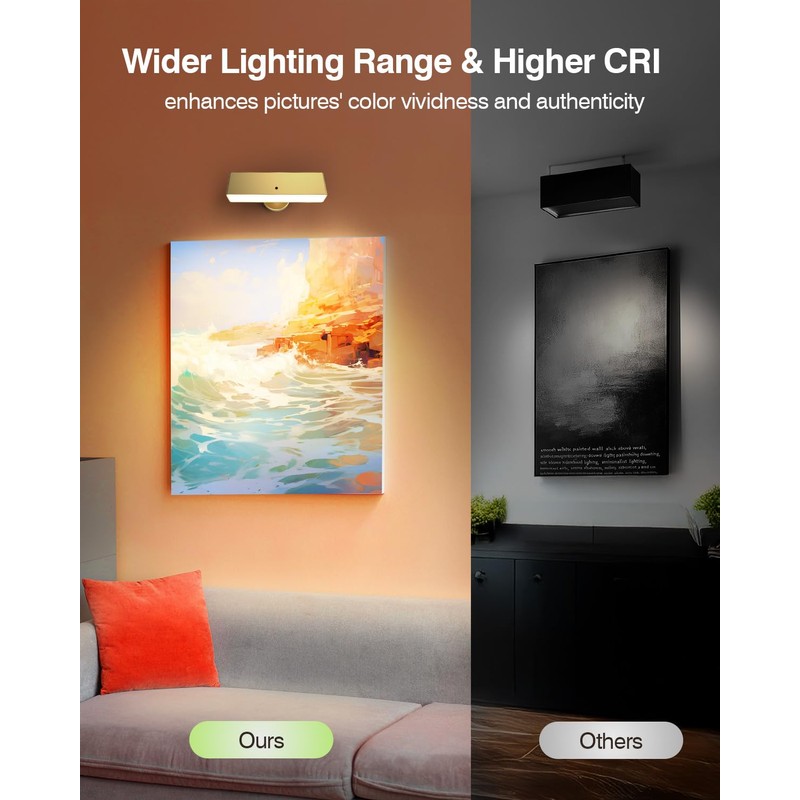 Battery Powered Wall Sconce Lights Set of Two: Gold Rechargeable