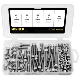 M6 Allen Screw and Nut Combination Box 304 Stainless Steel Mechanical Hexagon Socket Bolt Set 10 mm 20 mm 30 mm 40 mm