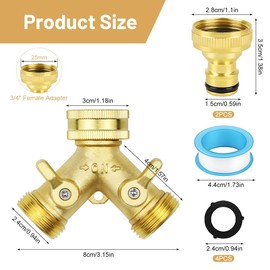 2 Way Brass Garden Tap Splitter, Outside Tap Splitter, Double Way 3/4'' Garden Hose Splitter with 2 Quick Connector, Individually Controllable Valves, for Outdoor & Garden Irrigation