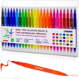 RECOLOUR RainbowArt Watercolor Brush Markers - 24 Vibrant Colors Set for Kids and Adults,