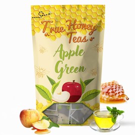 True Honey Apple Green Tea Bags - Honey Crystals Blended in Every Sachet - Young Hyson Green Tea with Apple - All Natural Contains Caffeine Tea Bag 24 Count