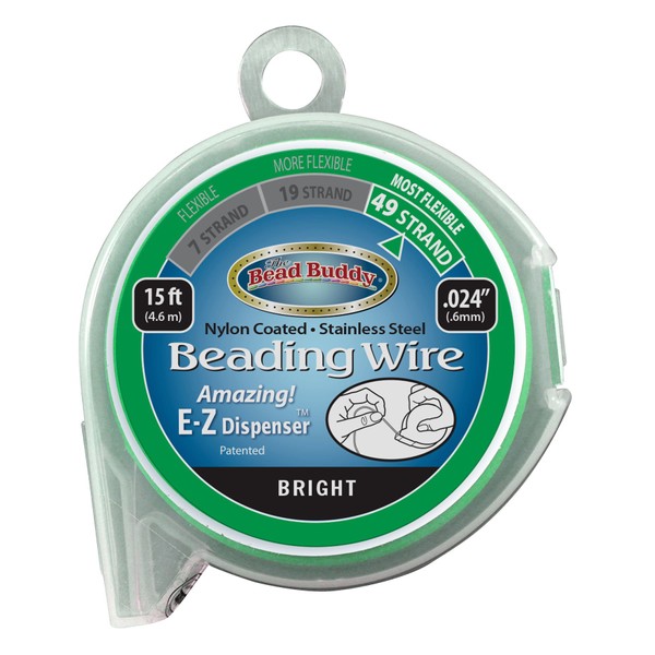 Bead Buddy 49 Strand Beading Wire, Bright 15ft .024 Inches-Soft,