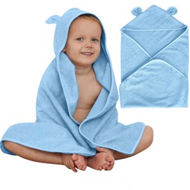 Organic Cotton Toddler Towel Poncho - Ultra-Soft for Boys & Girls 0-5T, Bath Towel with Bear Ears, Absorbent & Premium (Blue)