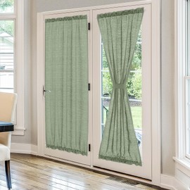 Melodieux Semi Sheer French Door Curtains 72 Inches Long, Linen Look Rod Pocket Privacy Drapes for Patio Sliding Glass Door Window, Sage Green, 52 by 72 Inch, 2 Panels
