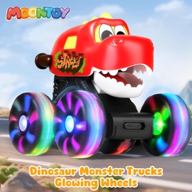 MOONTOY 3 Pack Monster Truck, Light Up Dinosaur Car Toys for 1 Year Old Boys, Press and Go Cars for Toddlers 1-3, Baby Toys 12-18 Months, Birthday for Boys and Girls