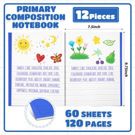 Henoyso 12 Pcs 120 Pages Primary Composition Notebooks K-2 9 3/4 x 7 1/2 Inch Journals Primary Journals Blank Books for Kids to Write Stories Kindergarten (Blue)