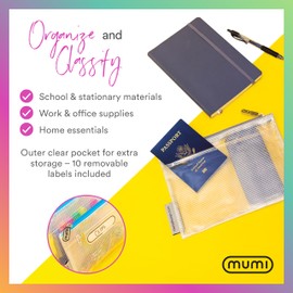 MUMI 5 Multi-Size Organizing Bags – Clear Zipper Pouches with 10 Labels – Reusable Waterproof Mesh Storage Bag, Small Zipper Pouches for Travel, Supplies, Toys, Puzzle Bags & Organization (Blue)