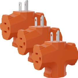 PLUGTUL 3 Way Plug Adapter, 3 Plug Wall Adapter, 3 Prong, Grounded, 15A, 1875W, Multiple Plug Expander for Home, Outdoor, ETL Listed, Orange, 3PACK