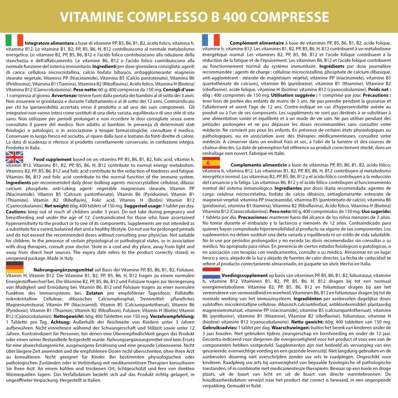 B-Komplex-Vitamine 800 Tabletten 1 pro Tag | Für Vegetarier geeignet