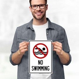 No Swimming With Graphic Sign, 10x7 Inches, 4 Mil Vinyl Decal Stickers Weather Resistant, Made in USA by My Sign Center