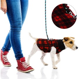 Qesonoo Fleece Vest Dog Sweater Set of 4 Buffalo Plaid Dog Pullover Warm Jacket Winter Pet Clothes with Leash Ring for Small Dog Cat (XX-Large)