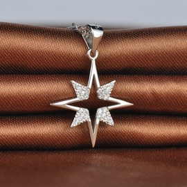 Infinite U Cool Big Star Pendant 925 Sterling Silver Rhodium Plated Cubic Zirconia Necklace with 18" Chain for Women/Girls, Silver