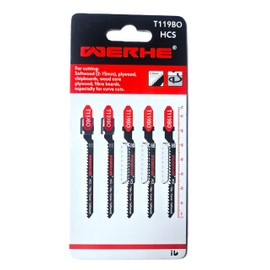 WERHE® Jigsaw blade wood T119BO - for curved cuts in soft wood (2-15mm) - Wood saw blades for jigsaws with T shank holder - Jigsaw accessories