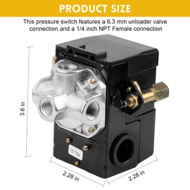 Air-Compressor Pressure Switch 135-175 psi 4 Port 26 Amp 220V, with Adjustable Unloader and Relief Valve