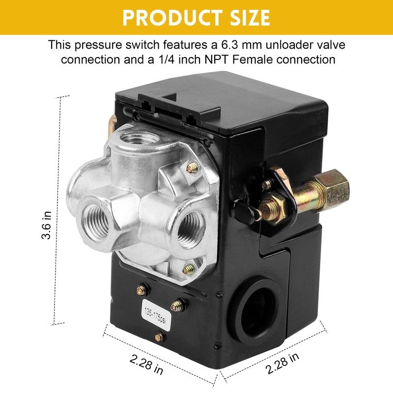 Air-Compressor Pressure Switch 135-175 psi 4 Port 26 Amp 220V,