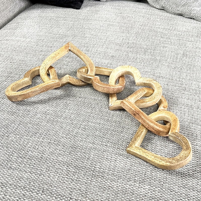 55cm Wooden 5 Heart Ornament Chain Knot Nordic Scandi Love