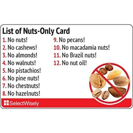 List of Nuts-Only Allergy Translation Card - Translated in Norwegian or Any of 59 Languages