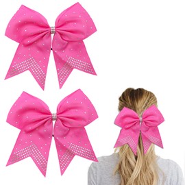 Large Cheer Hair bows with Rhinestones,Cheerleading Bow with Ponytail Holder Elastic Band for Cheerleaders Teen Girls College Sports