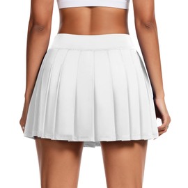 JoyGirl Pleated Tennis Skirts for Women with Shorts Athletic Golf Skort Skirts School Uniform Skirt Mini Skirt with Pockets (White,X-Large)
