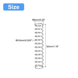 sourcing map Compression Spring, 5Pcs 304 Stainless Steel, 6mm OD, 0.6mm Wire Size, 30mm Free Length, Silver Tone