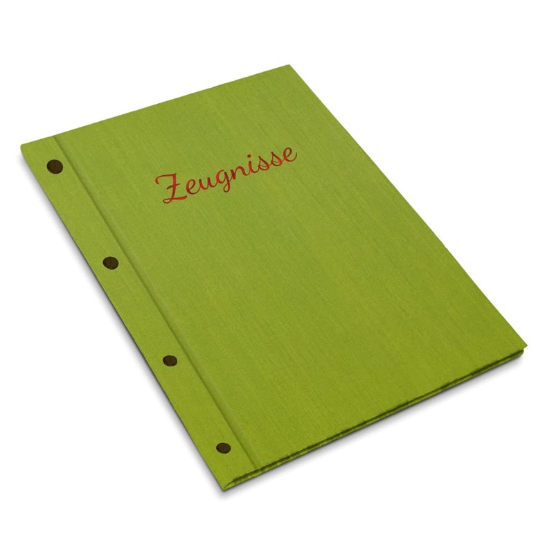 Handmade Certificate Folder in Green Linen Look with Embossed Print