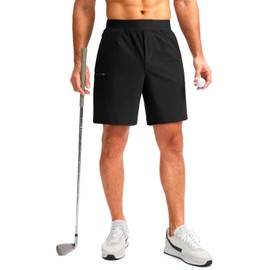 Viodia Men's 7" Golf Shorts with 5 Pockets Elastic Waist Dry Fit Stretch Lightweight Shorts for Men Hiking Casual Athletic Black