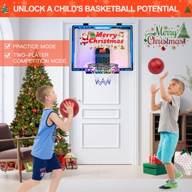 Awsoo Mini Basketball Hoop for Kids，Indoor Basketball Hoop with4 Basketballs, Colorful LED and Scoreboard, Mini Basketball Hoop Toys for 5 6 7 8 9 10 11 12 Year Old Boys Girls (Blue)